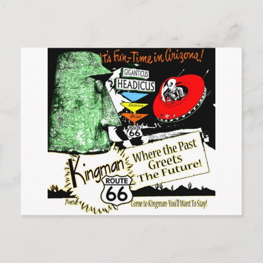 アリゾナおもしろい – 時間1950年代スタイルエイリアンUFOルート66 ポストカード (正面)