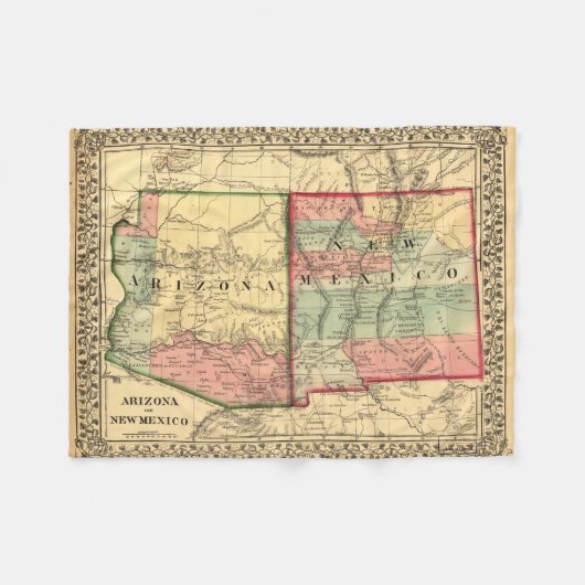 アリゾナおよびニューメキシコのヴィンテージの地図 フリースブランケット (正面(横))