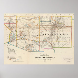 アリゾナおよびニューメキシコ(1866年)のヴィンテージの地図 ポスター