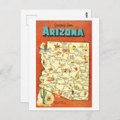 アリゾナからの挨拶ヴィンテージマップ ポストカード (正面/裏面)