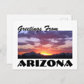 アリゾナからの挨拶!砂漠の山の夕日 ポストカード (正面/裏面)