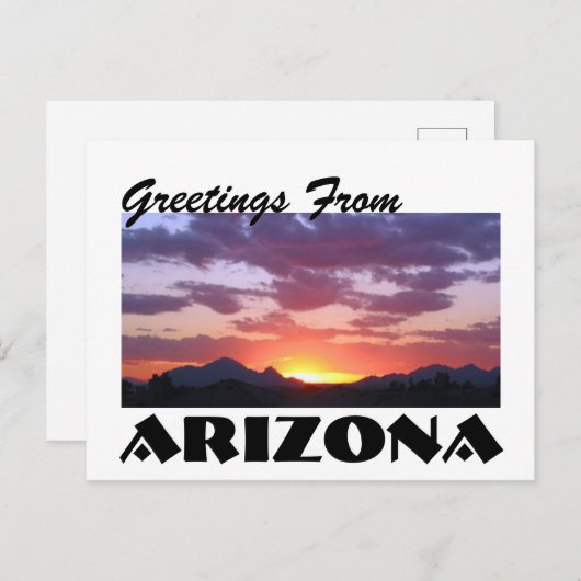 アリゾナからの挨拶!砂漠の山の夕日 ポストカード (正面/裏面)