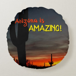 「アリゾナって凄い！」 サンセットソノランデザートサボテン ラウンドクッション
