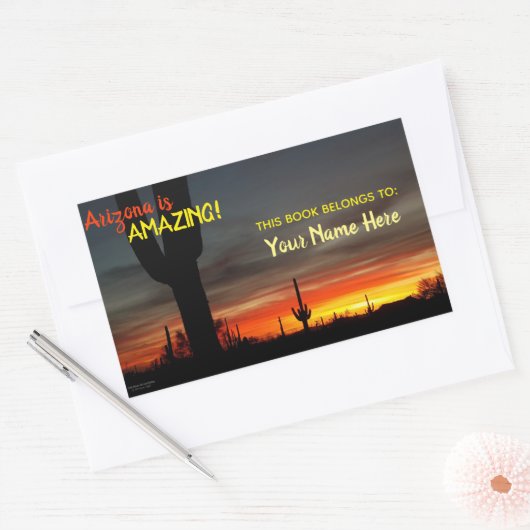 「アリゾナって凄い!」 サンセットソノランデザートサボテン 長方形シール (封筒)