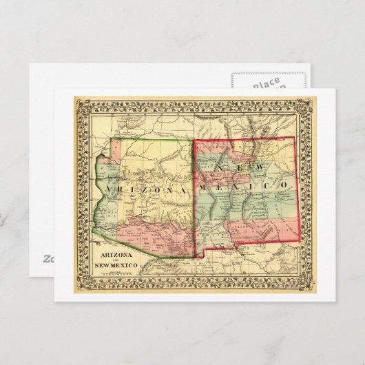 アリゾナとニューメキシコパノラママップ ポストカード (正面/裏面)