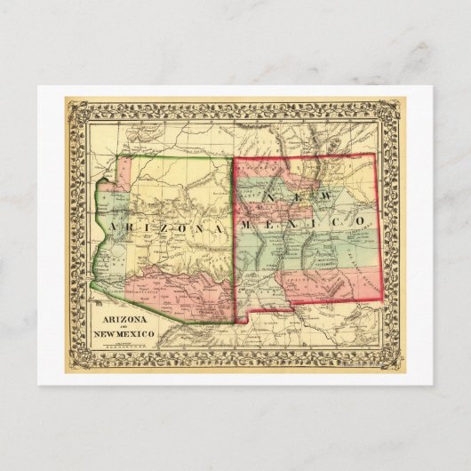 アリゾナとニューメキシコパノラママップ ポストカード (正面)