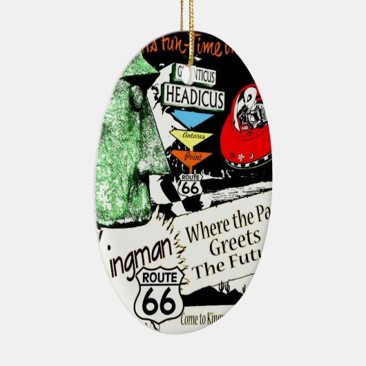 アリゾナのおもしろい時間の50年代のスタイルのエイリアンUFOのルート66 セラミックオーナメント (右)