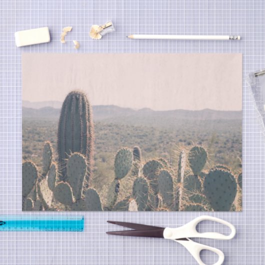 アリゾナのサボテン|の砂漠のBohoの景色の写真 薄葉紙 (クラフト)