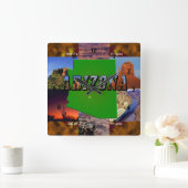 アリゾナの地図と写真文字 スクエア壁時計 (ホーム)