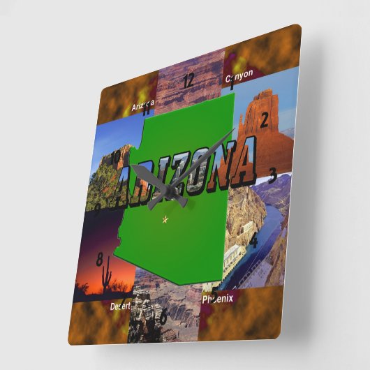 アリゾナの地図と写真文字 スクエア壁時計 (傾斜)