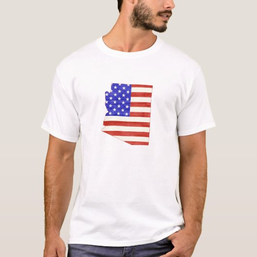 アリゾナの形をしたアメリカの国旗、愛国的なアリゾナン Tシャツ (正面)