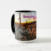 アリゾナの日没の迷信の荒野が付いているサボテン マグカップ (正面左)