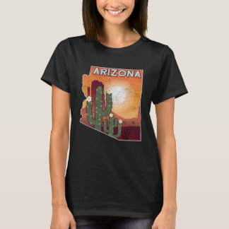 アリゾナの風景州マップ米国の砂漠のランドスキャップ Tシャツ