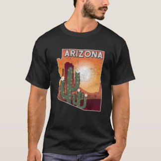 アリゾナの風景州マップ米国の砂漠のランドスキャップ Tシャツ