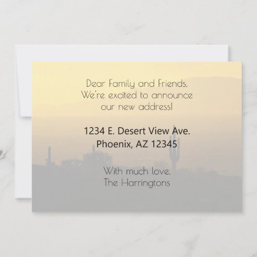 アリゾナへの移動イエローサンセットサグアーロサボスアン 案内状 (裏面)