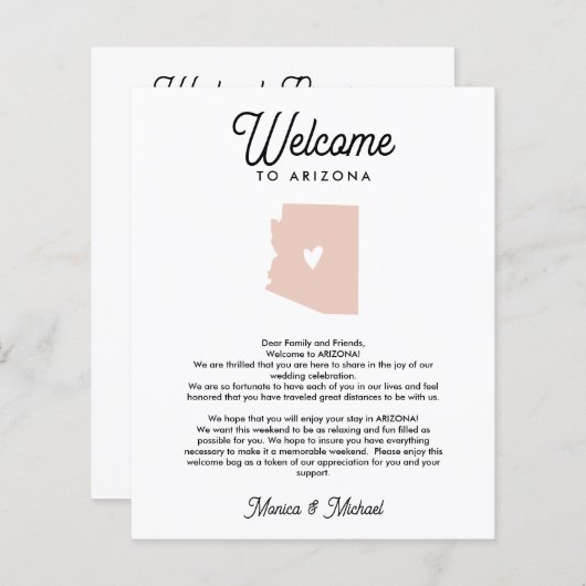 アリゾナへようこそ |文字と旅程の任意の色 (正面/裏面)