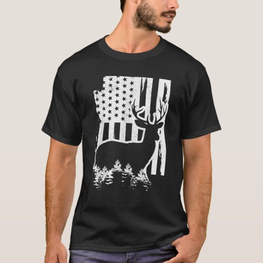 アリゾナエルク狩り州地図アメリカ国旗パトリオ Tシャツ (正面)
