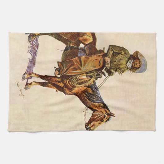 アリゾナカウボーイバイレミントン、ヴィンテージ西部 キッチンタオル (横)