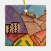 アリゾナカラフルデザートクリスマスフォークアート セラミックオーナメント (正面)