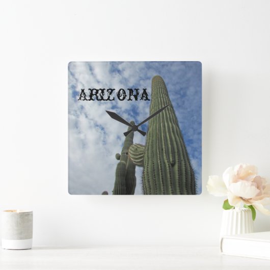 アリゾナサグアロカクタストール砂漠植物サウスウェスト スクエア壁時計 (ホーム)
