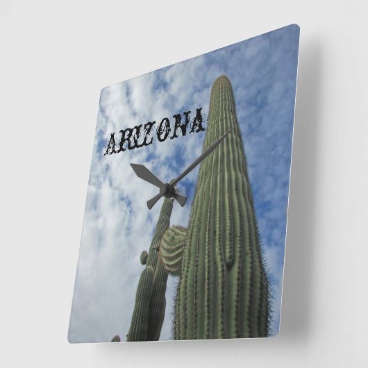 アリゾナサグアロカクタストール砂漠植物サウスウェスト スクエア壁時計 (傾斜)