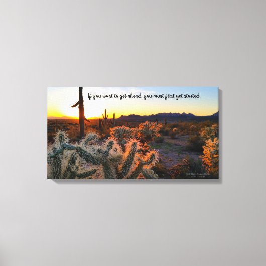 アリゾナサンセットソノランデザートサボテンと引用文 キャンバスプリント (正面)