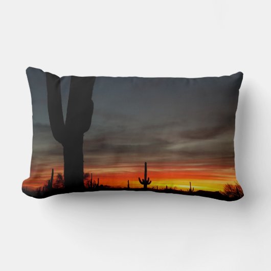 アリゾナソノラン砂漠の夕日/サグアロサボテン ランバークッション (正面)
