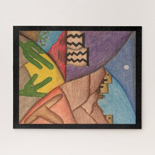 アリゾナデザートサウスウエストコラージュフォークアート ジグソーパズル (横)