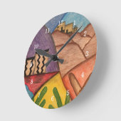アリゾナデザートサウスウエストフォークアート ラウンド壁時計 (傾斜)