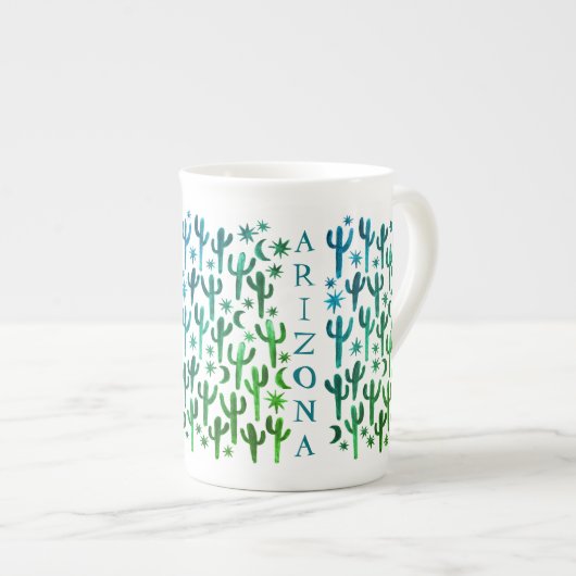 アリゾナデザートサグアーロカッティティール（緑がかった色）グリーンウォーター色 ボーンチャイナマグカップ (正面右)