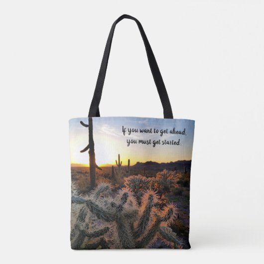 アリゾナデザートサンセットカクタス感動的ことわざ トートバッグ (裏面)