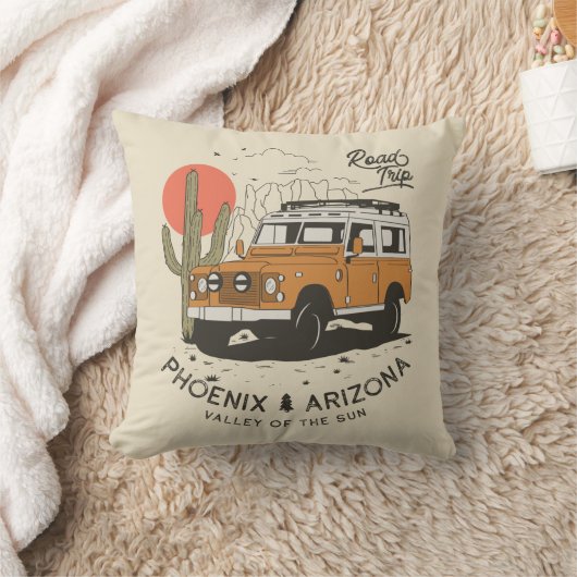 アリゾナデザートサンセットロードトリップカボスフェニックス クッション (ブランケット)