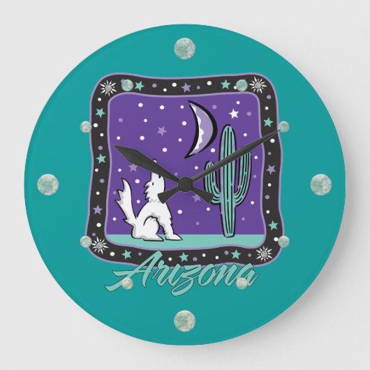 アリゾナハウリングコヨーテウォールクロック ラージ壁時計 (正面)