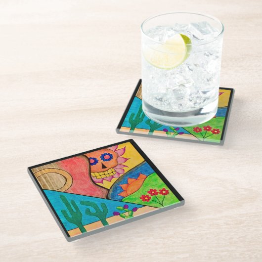 アリゾナフォークアートデザートカボスメキシコ ガラスコースター (アングル)