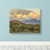 アリゾナフォーピークスマウンテンカラフルクラウドサンセット キャンバスプリント (インサイチュ (ウッドフロア))