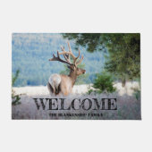 アリゾナブルエルクフルベルベット〔雄ジカの〕枝角 パーソナライズされた ドアマット (正面)