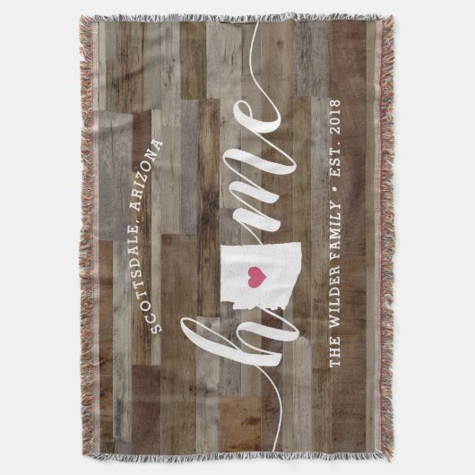 アリゾナホーム州パーソナライズされたウッドルック スローブランケット (正面縦)