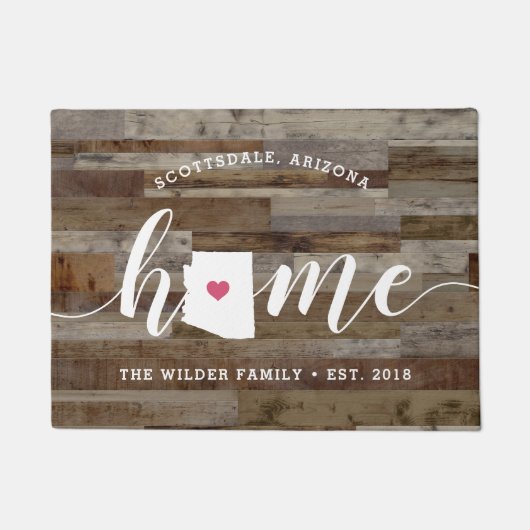 アリゾナホーム州パーソナライズされたウッドルック ドアマット (正面)