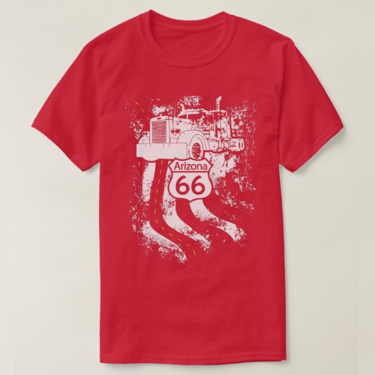 アリゾナルート66ビッグリグトラックとアメリカ国旗 Tシャツ (デザイン正面)