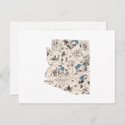 アリゾナヴィンテージ写真地図アンティークArizonan Chart ポストカード (正面/裏面)