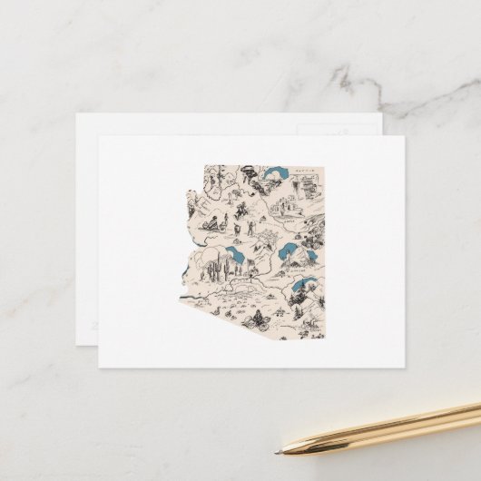 アリゾナヴィンテージ写真地図アンティークArizonan Chart ポストカード (正面/裏面インサイチュ)