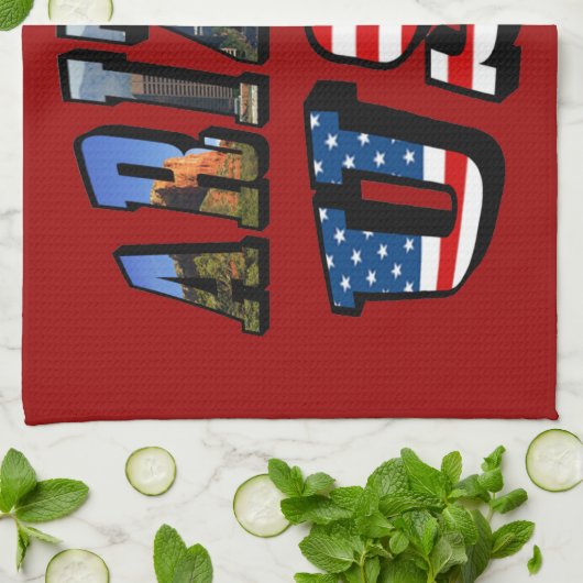 アリゾナ写真と米国国旗の文字 キッチンタオル (折り畳み)