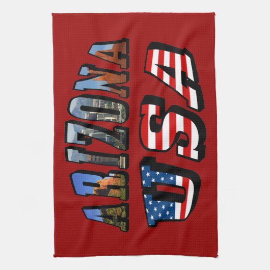 アリゾナ写真と米国国旗の文字 キッチンタオル (縦)