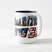 アリゾナ写真と米国国旗の文字 ツートーンマグカップ (正面右)