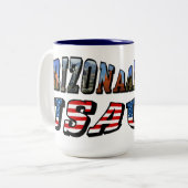 アリゾナ写真と米国国旗の文字 ツートーンマグカップ (正面左)