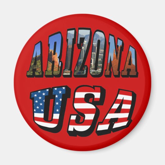 アリゾナ写真と米国国旗の文字 マグネット (正面)