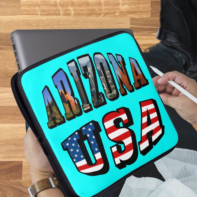 アリゾナ写真と米国国旗の文字 ラップトップスリーブ (Arizona Picture and USA Flag Text Laptop Sleeve)
