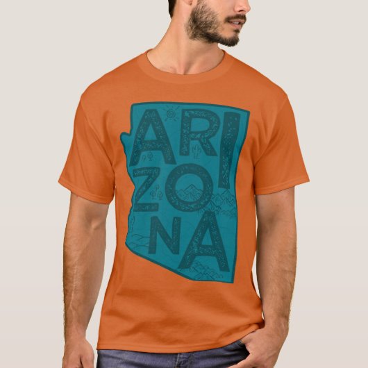 アリゾナ地図タイポグラフィネイビー Tシャツ (正面)