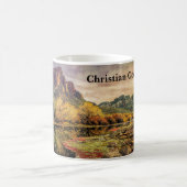 アリゾナ川ソノラン砂漠の山々デジタルアート コーヒーマグカップ (中央)