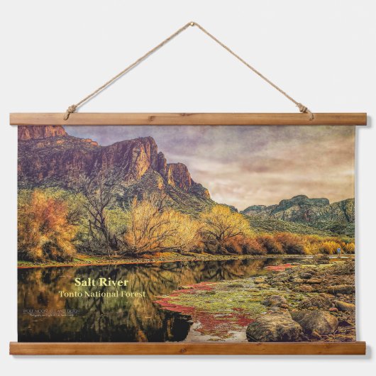 アリゾナ川ソノラン砂漠の山々デジタルアート 吊り下げ型タペストリー (正面)